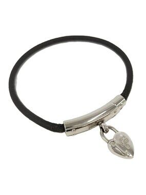Hermes Viviride Bracelet Cadena Fantasy Heart Plated Leather Silver Black